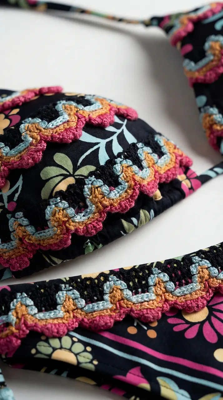 Bikini Triangolo Floreale Effetto Uncinetto Con Brasiliana Miss Bikini - immagine 3