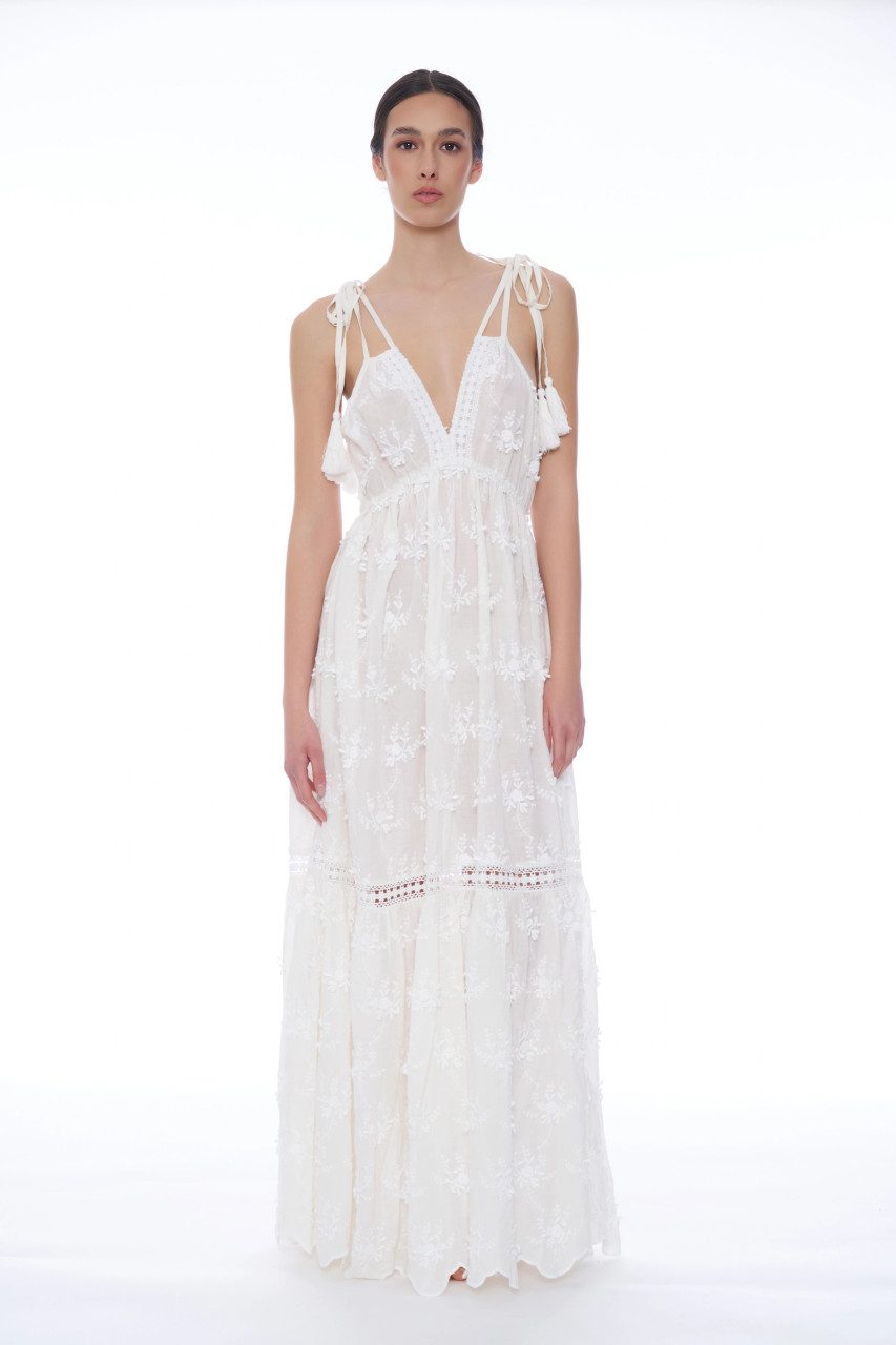 Abito Lungo Con Ricami Floreali Miss Bikini
